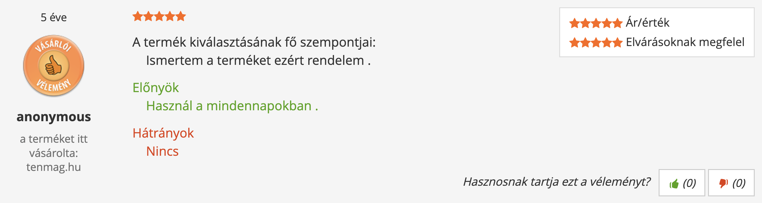 Tenmag Gyömbér Árukereső vásárlói vélemény