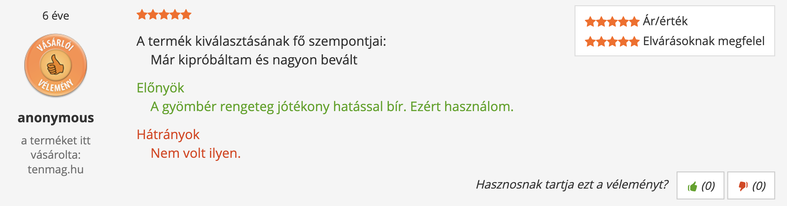 Tenmag Gyömbér Árukereső vásárlói vélemény