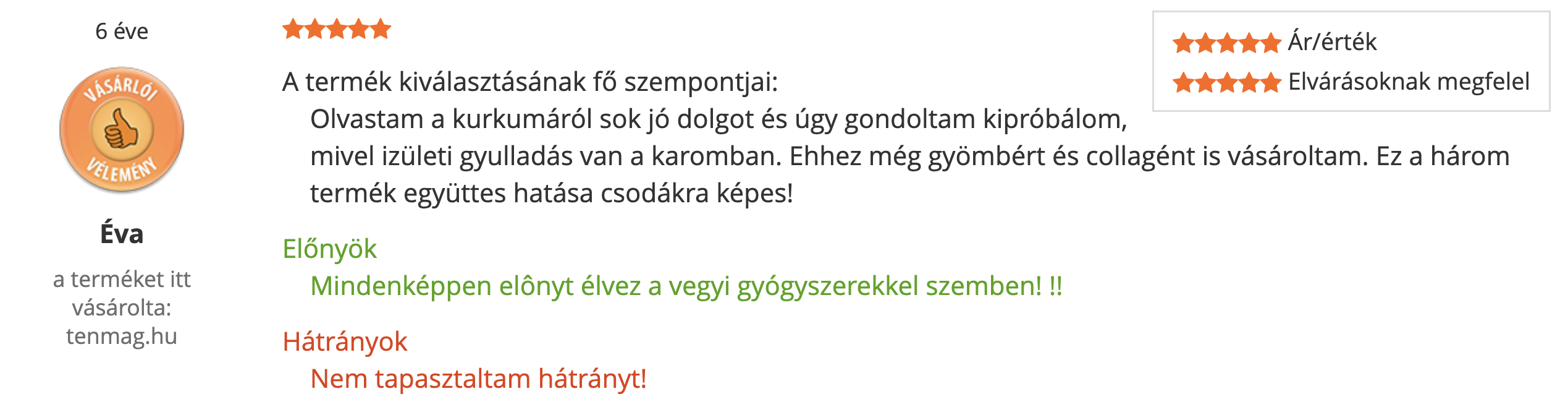 Tenmag kurkuma Árukereső vásárlói vélemény
