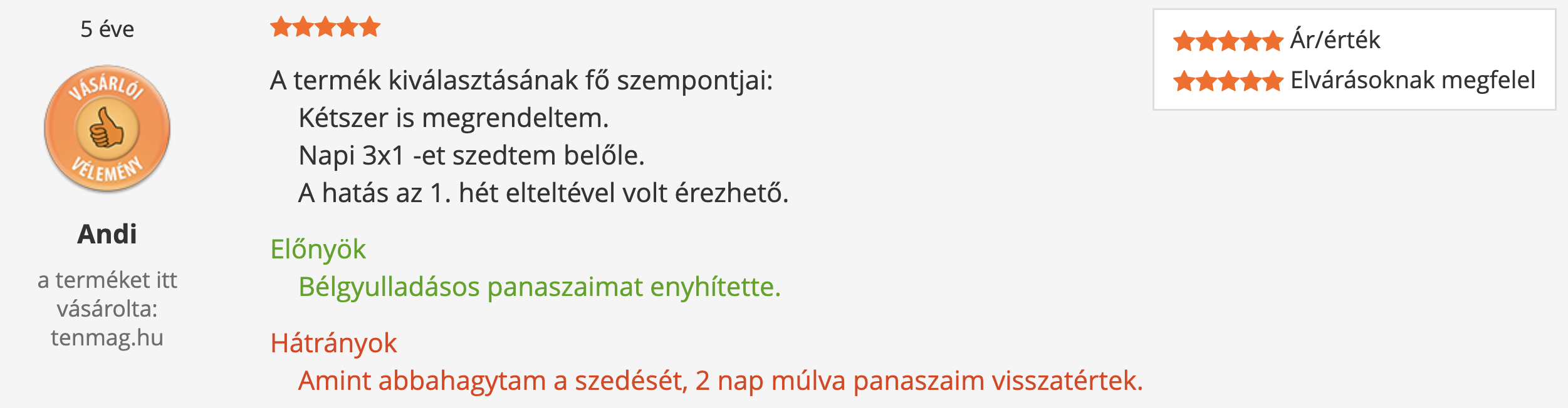 Tenmag Kurkumin Kivonat Árukereső vásárlói vélemény