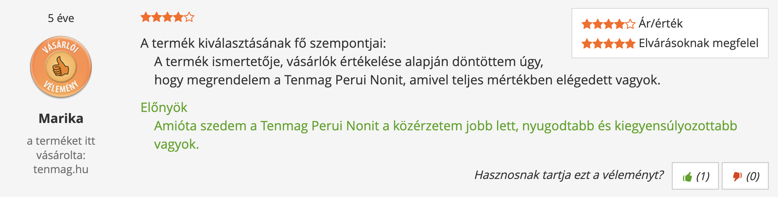 Tenmag Perui Noni Árukereső vásárlói vélemény