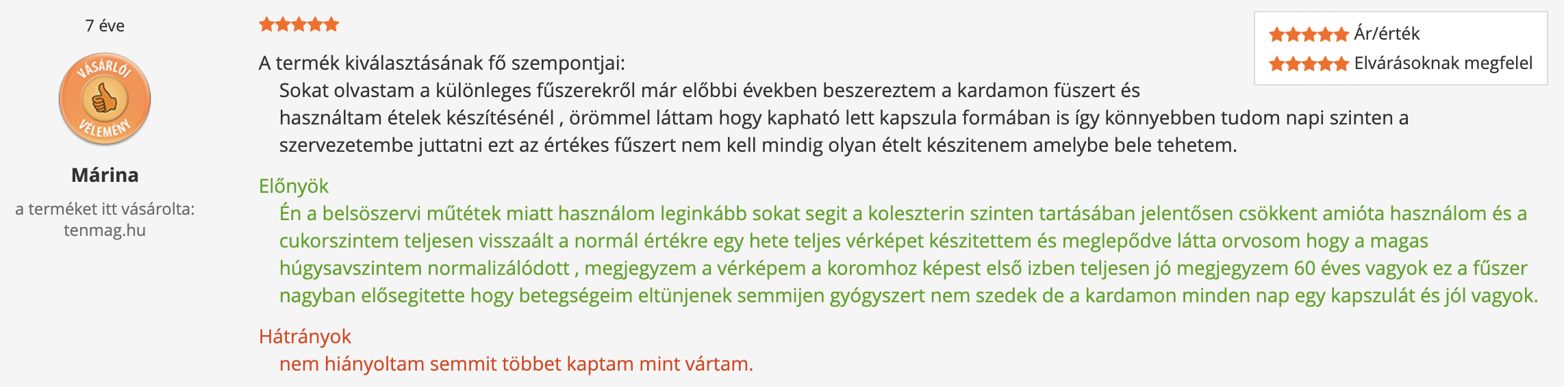 Tenmag Zöld Kardamom Árukereső vásárlói vélemény